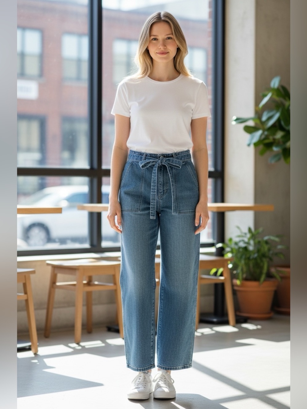 Hudson Jeans Wide Leg Belted Paperbag Waist Blue Denim NWT Womens 27 High Rise